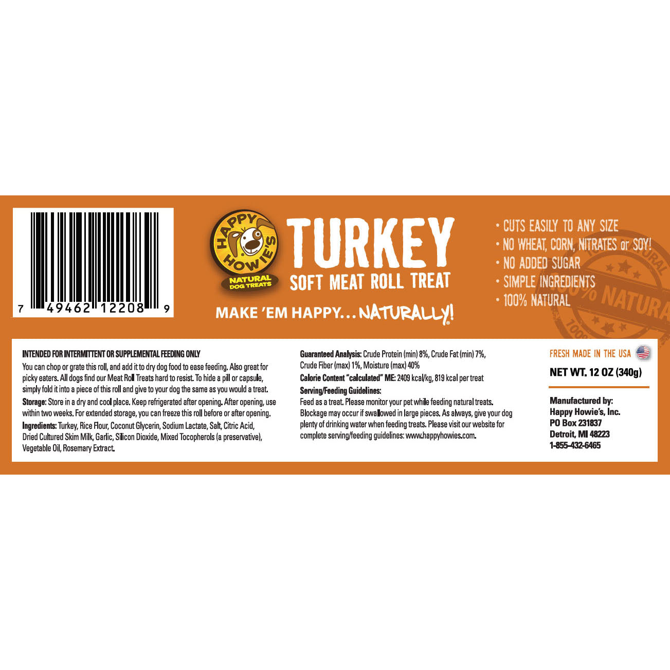 Happy Howie's USA Meaty Dog Treat Roll, Turkey | 40% OFF Super Sale (Code: April40)