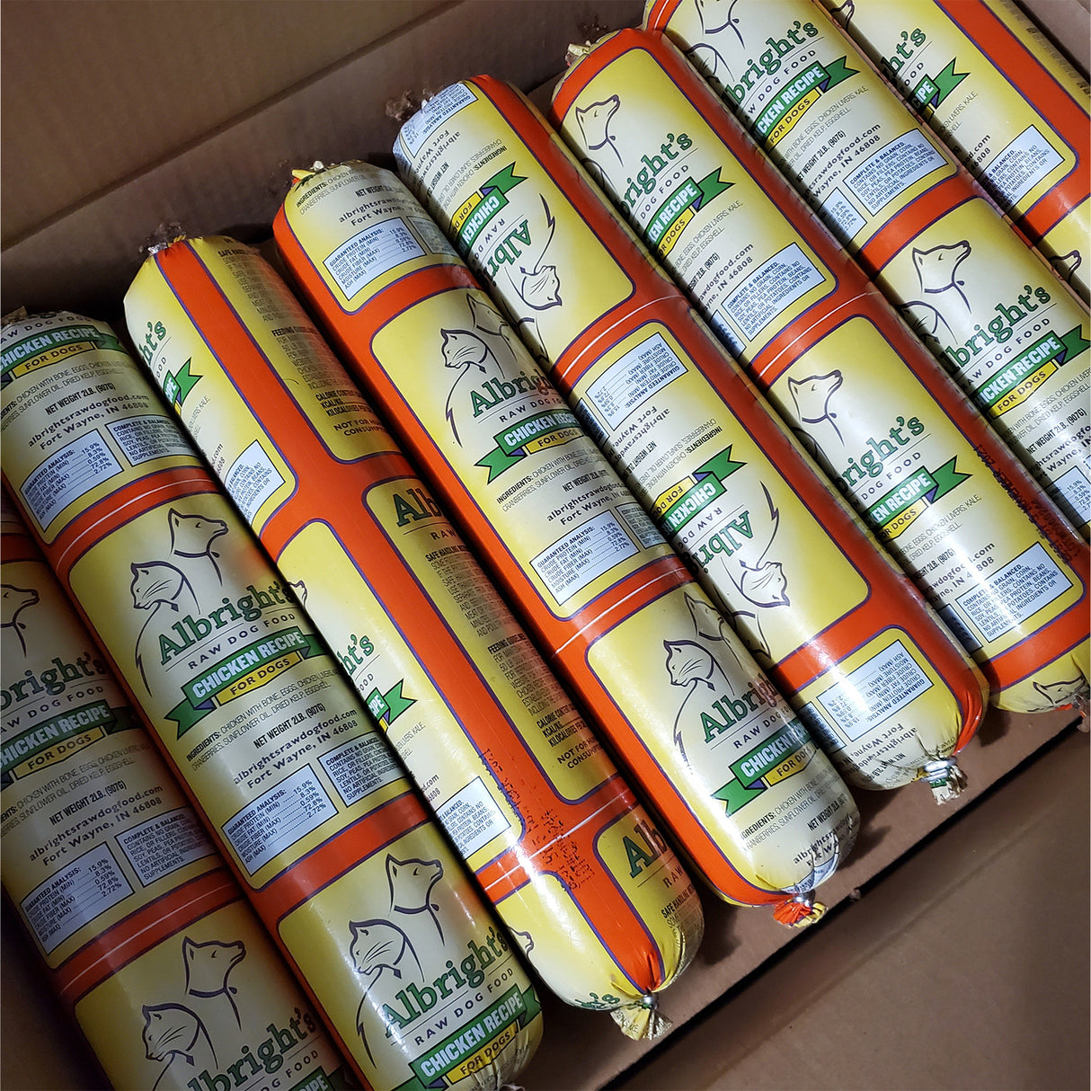 Albrights Chicken Formula Raw Frozen Complete Diet Dog Food - 2lb Chubs (16ct/32lb Case)