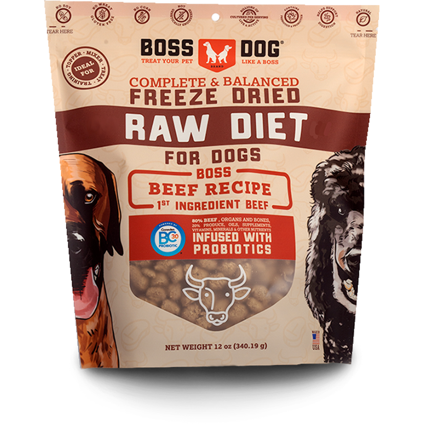 Boss Dog Beef Recipe Freeze Dried Dog Food 12oz WhiteDogBone