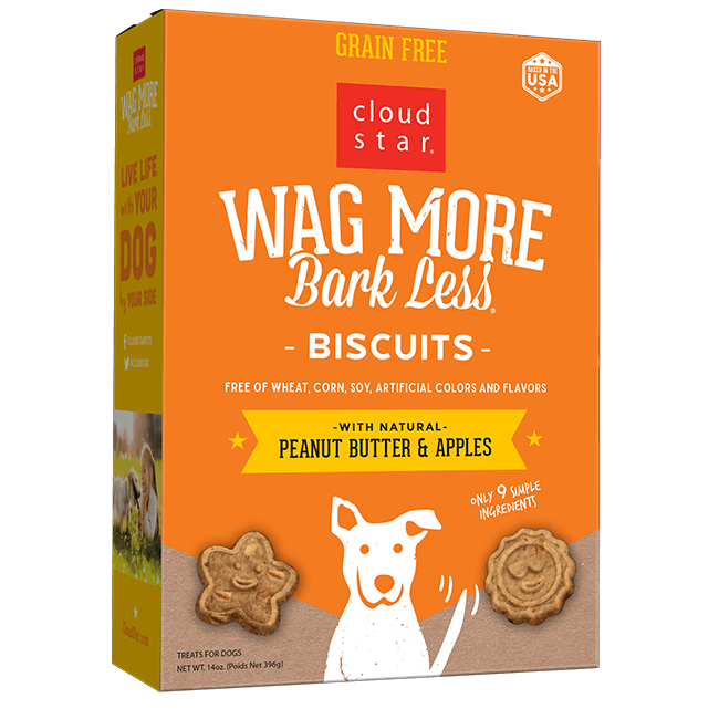 Cloud Star Wag More Bark Less Grain Free Oven Baked Dog Treats with Peanut Butter & Apples, 14oz