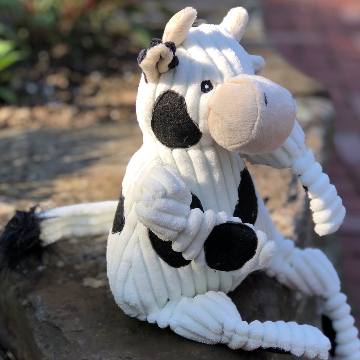 HuggleHounds Knottie Durable Squeaky Plush Dog Toy, Cow
