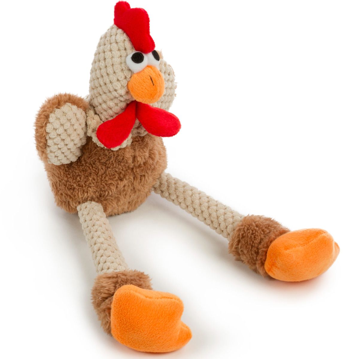 goDog Checkers Skinny Brown Rooster Durable Plush Dog Toy