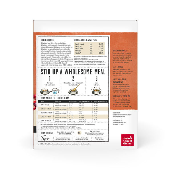 The Honest Kitchen Grain Free Beef Recipe Dehydrated Dog Food