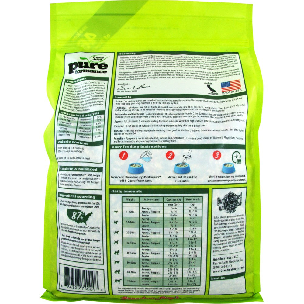 Grandma Lucy's Grain Free Pureformance Lamb & Chickpea Freeze Dried Dog Food
