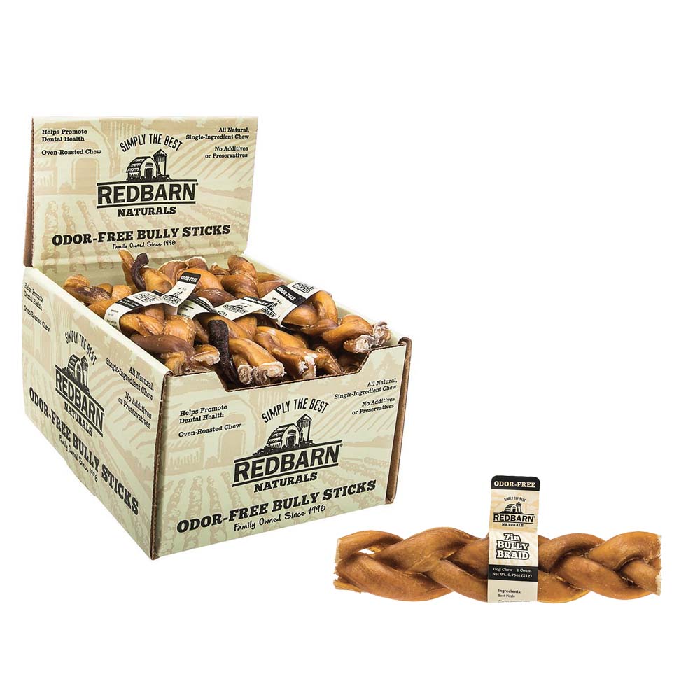 Redbarn Odor Free Braided Bully Stick Dog Treat 7in