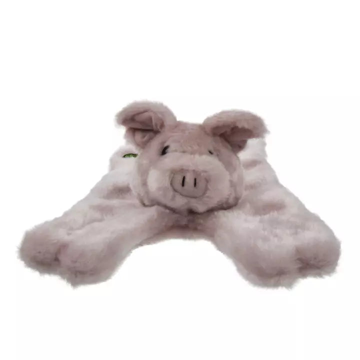 goDog Barnyard Flats Durable Squeaky Plush Dog Toy, Pig