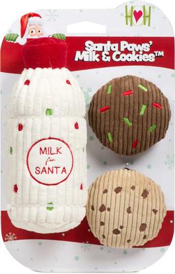 HuggleHound Holiday 2025 Santa Paws Milk & Cookies 3 Piece Gift Pack Plush Dog Toy