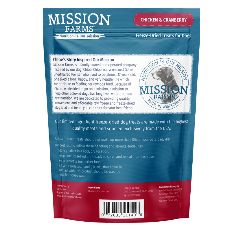 Mission Farms Chicken & Cranberry Freeze Dried Dog Treats, 3oz