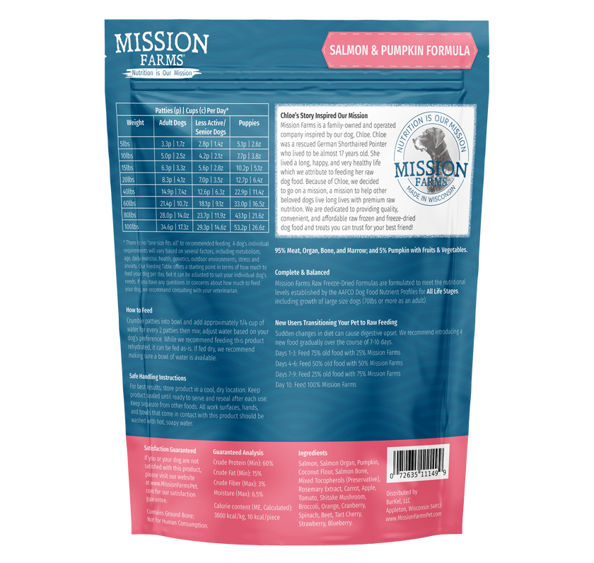 Mission Farms Salmon & Pumpkin Recipe Freeze Dried Dog Food, 14oz