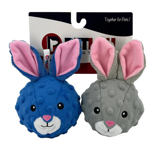 Petlou Ez Squeaky Ball Twin Pack, Rabbits Plush Dog Toy, 4"