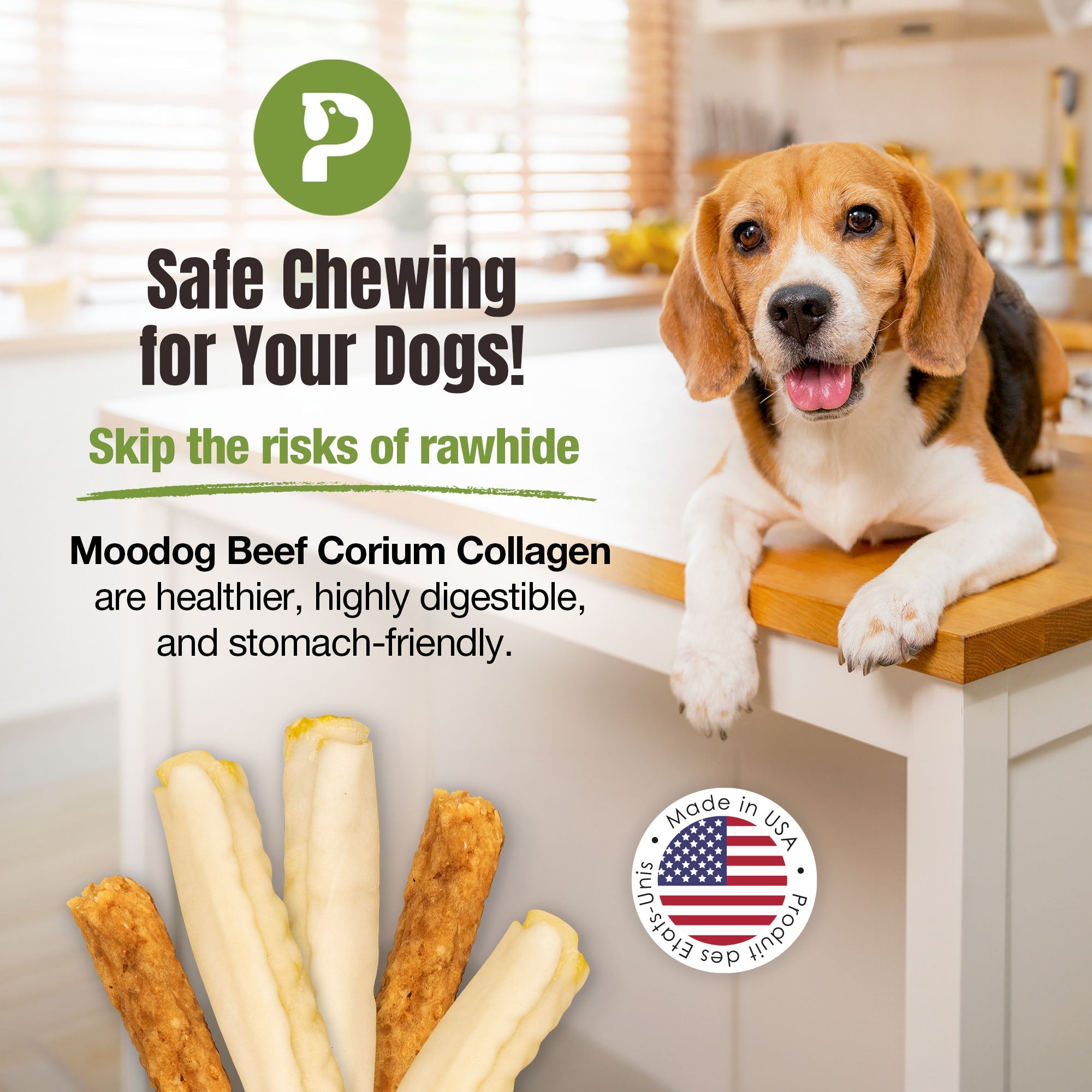 Palz&Co Moodog Beef Corium Collagen Roll Dog Treats, Goat Milk