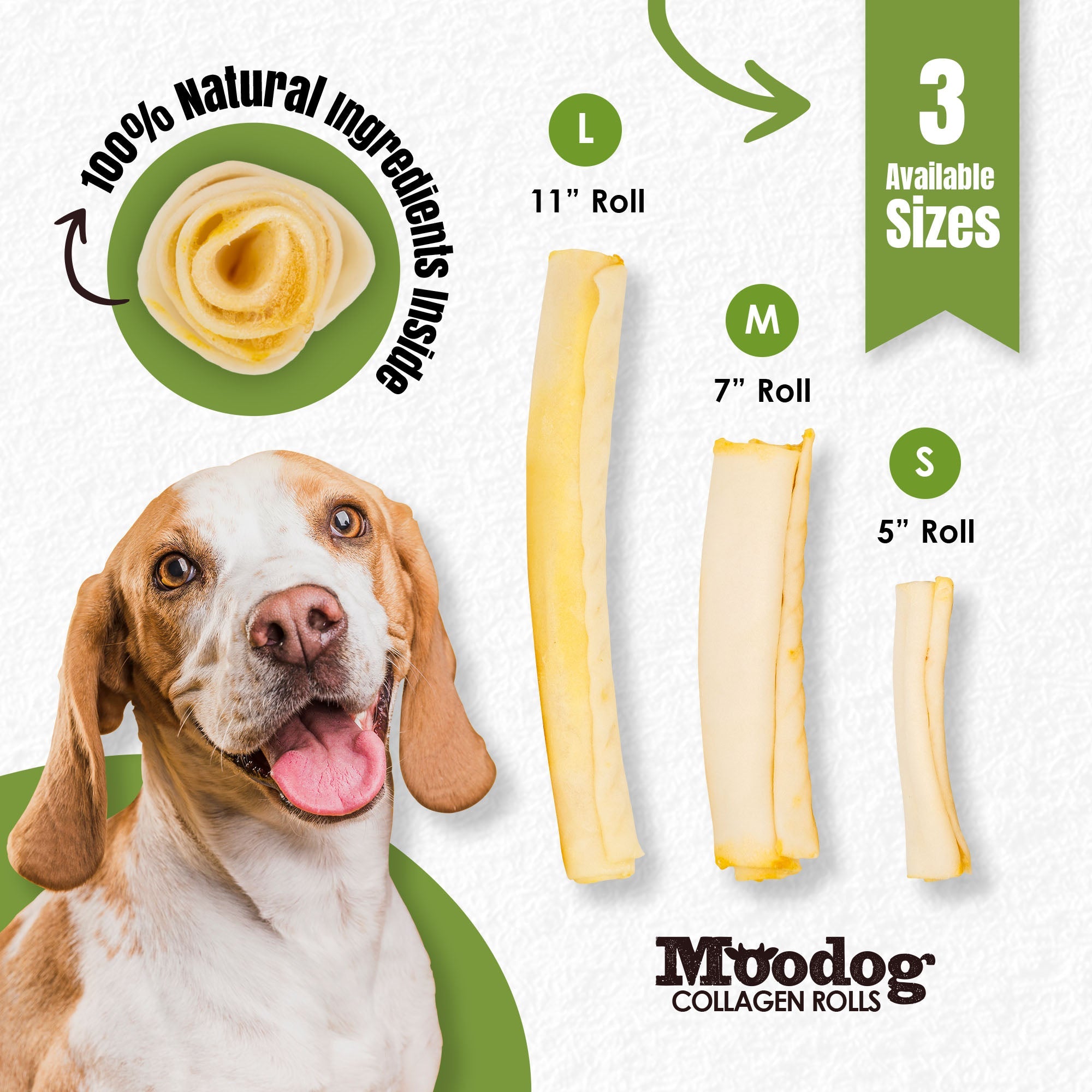 Palz&Co Moodog Beef Corium Collagen Roll Dog Treats, Goat Milk