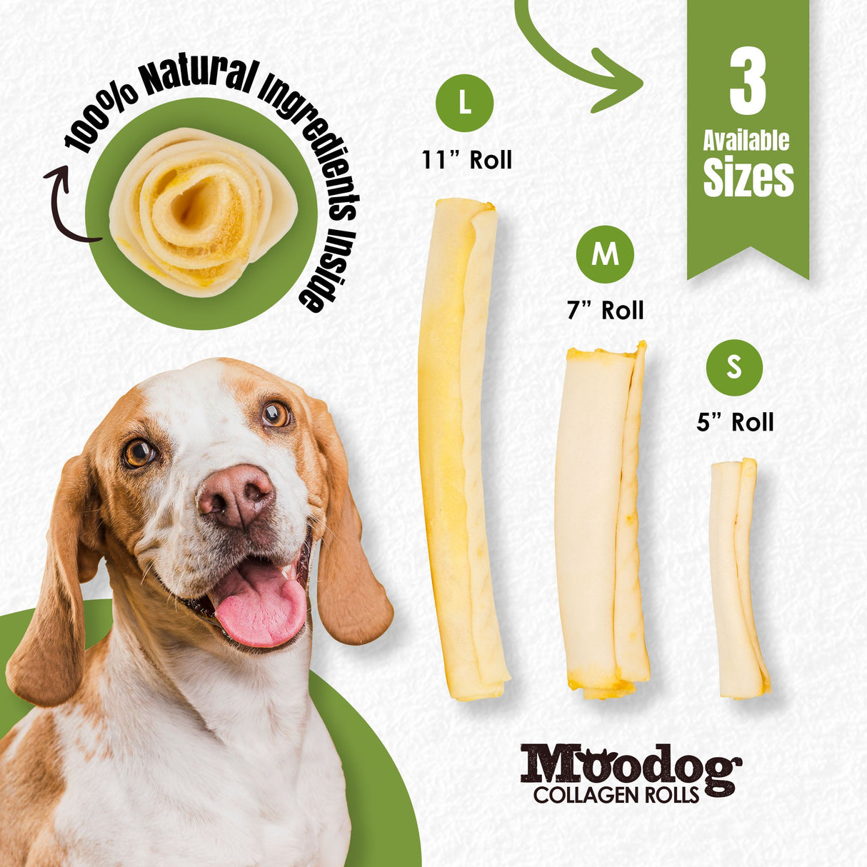 Palz&Co Moodog Beef Corium Collagen Roll Dog Treat, Bone Broth