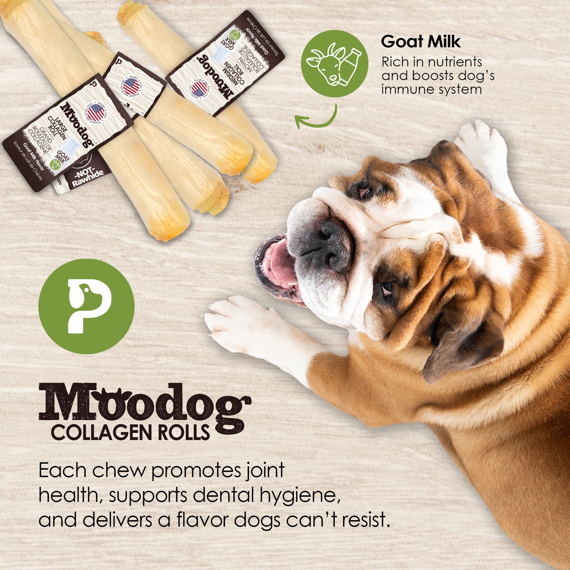 Palz&Co Moodog Beef Corium Collagen Roll Dog Treats, Goat Milk