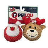 Petlou Holiday 2025 Ez Squeaky Ball Twin Pack, Santa & Reindeer Plush Dog Toy, 4"