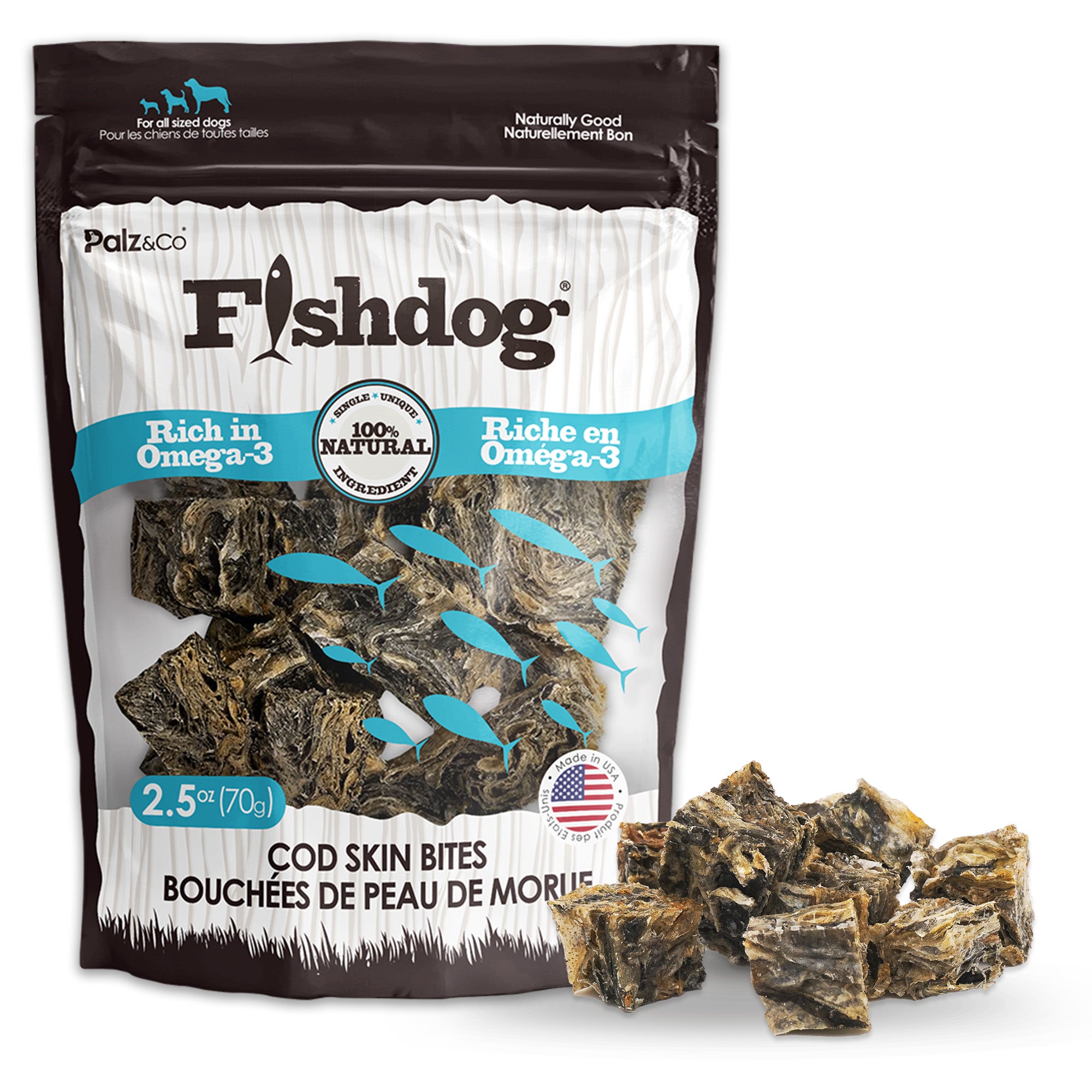 Jr Cod Skin Cubes Palz&Co Fishdog Cod Skin Bites Cubes Dog Treats, 2.5oz – White Dog Bone