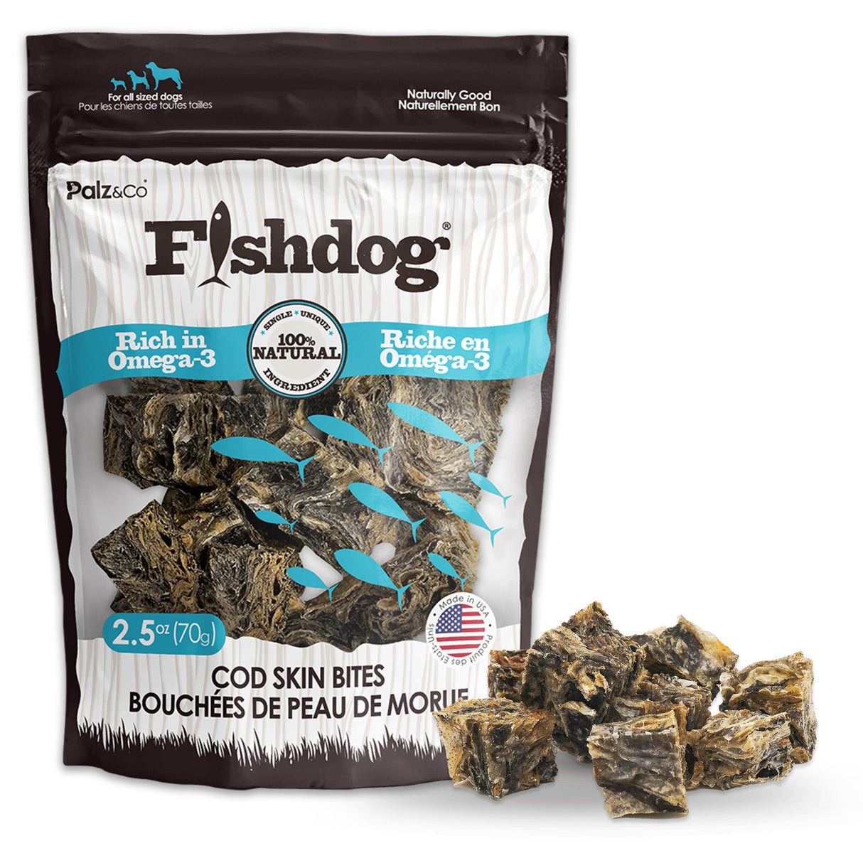 Palz&Co Fishdog Cod Skin Bites Cubes Dog Treats, 2.5oz