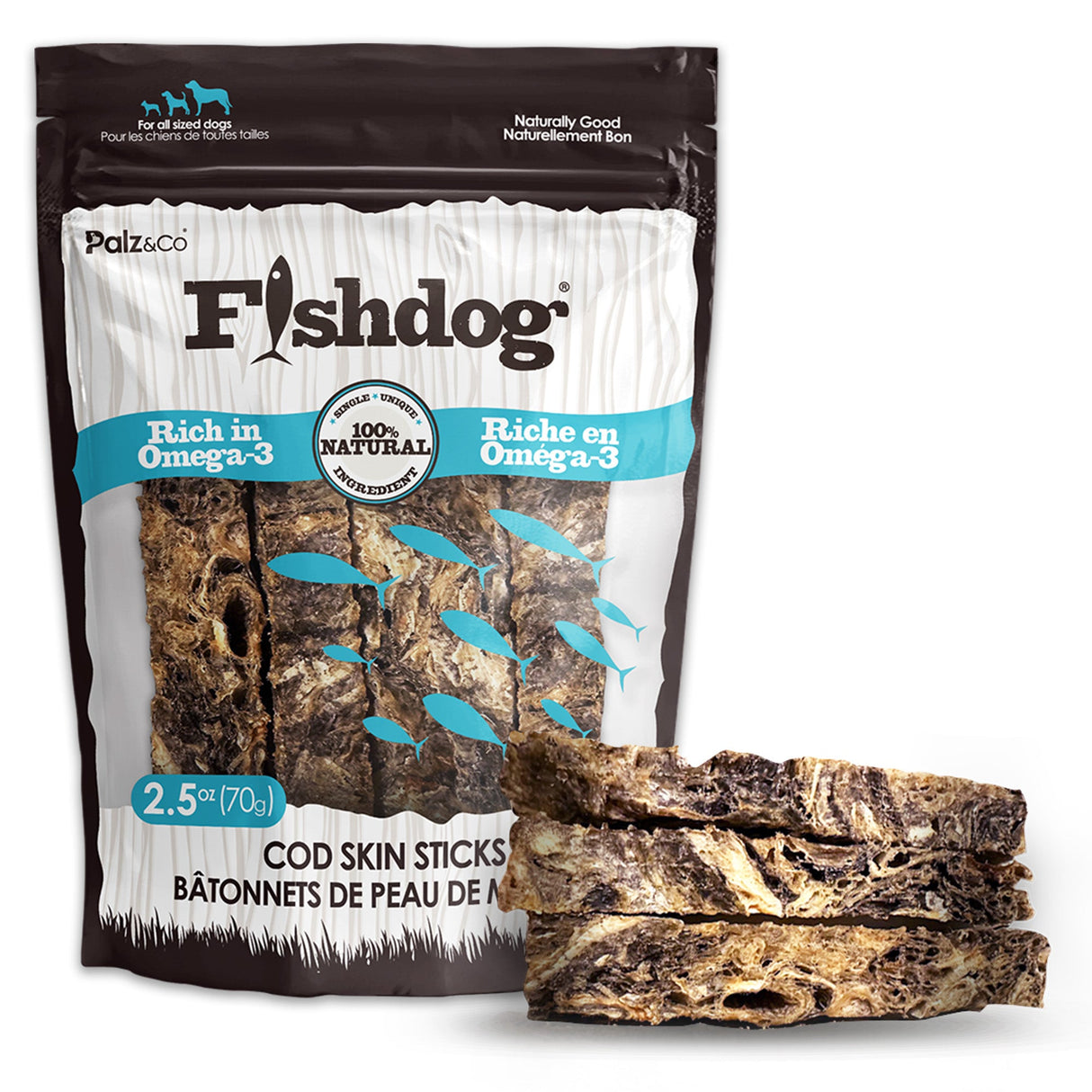 Palz&Co Fishdog Cod Skin Sticks Dog Treats, 2.5oz
