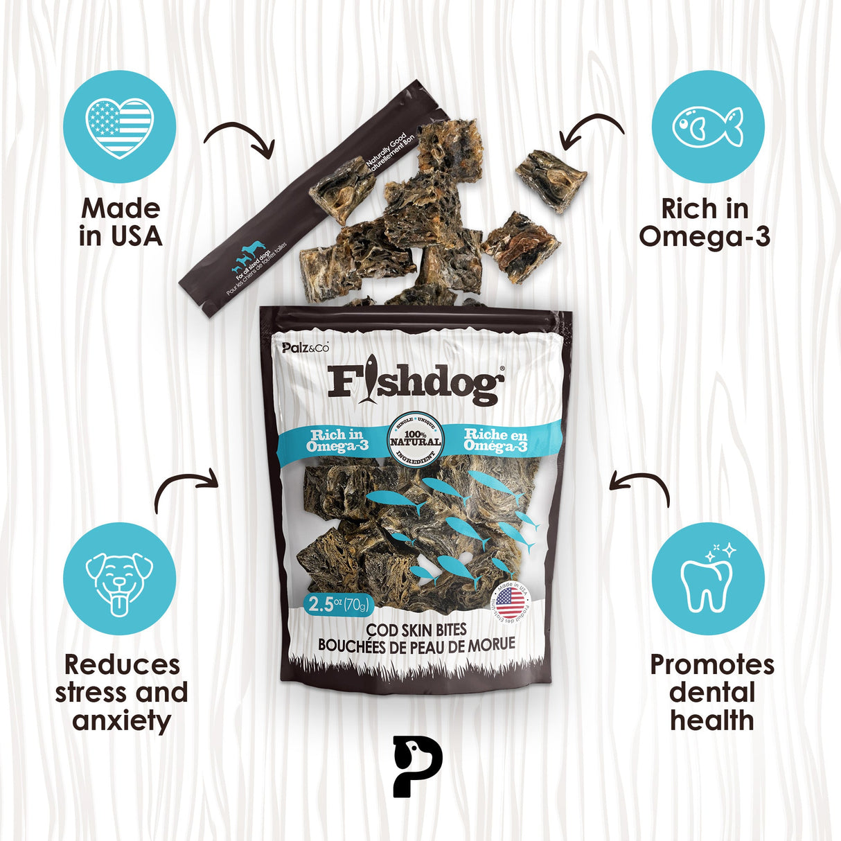 Palz&Co Fishdog Cod Skin Bites Cubes Dog Treats, 2.5oz
