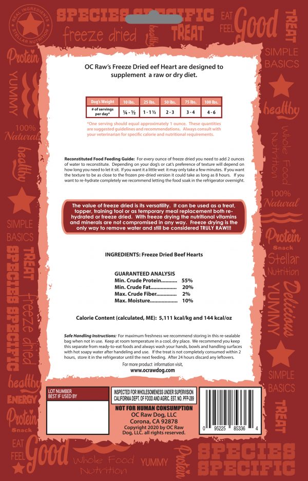 OC Raw Beef Hearts Freeze Dried Dog Treats, 4oz
