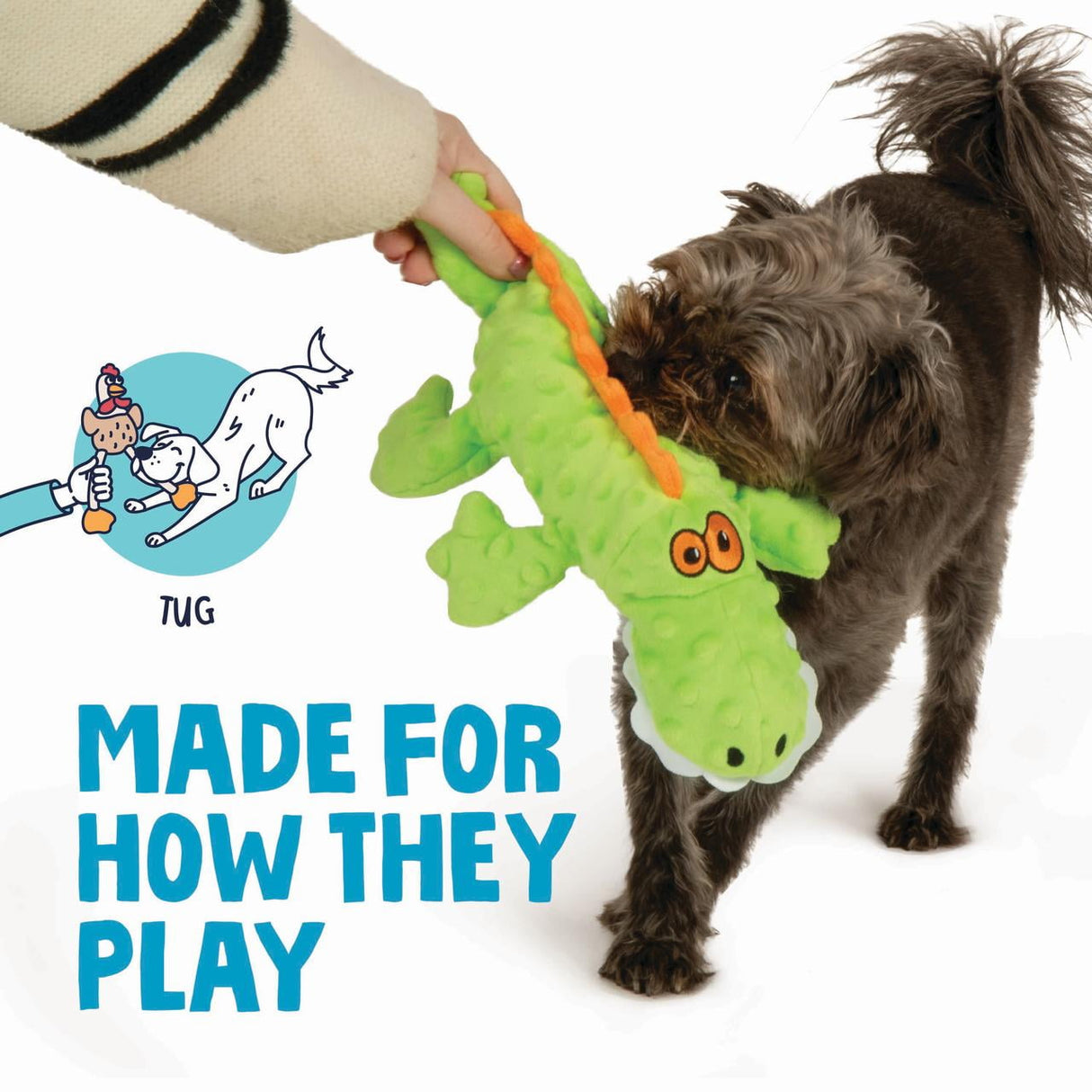 goDog Gator Durable Squeaky Plush Dog Toy, Green