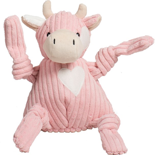 HuggleHounds Valentine's Day 2026 Knottie Durable Squeaky Plush Dog Toy, Strawberry Cow
