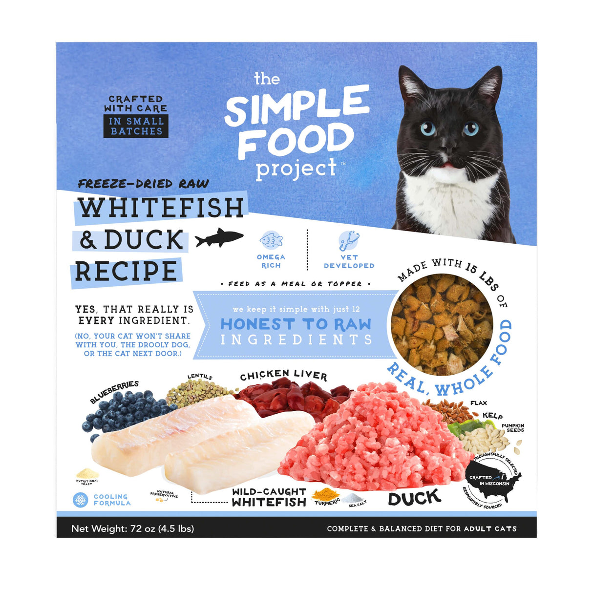 The Simple Food Project Synthetic-Free Freeze Dried Cat Food - Whitefish & Duck Recipe