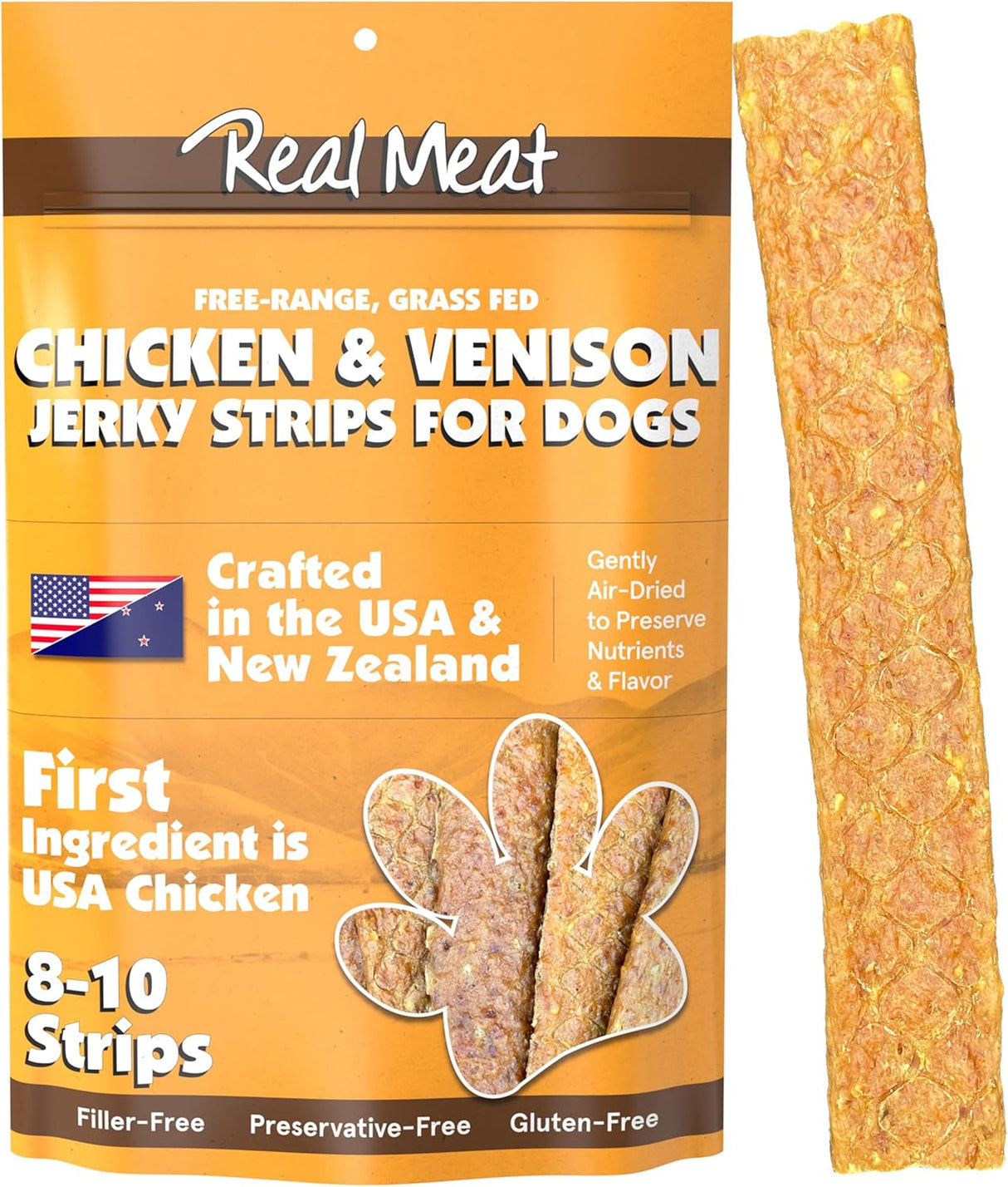 The Real Meat Company Chicken & Venison Long Jerky Stix Dog Treats, 8oz
