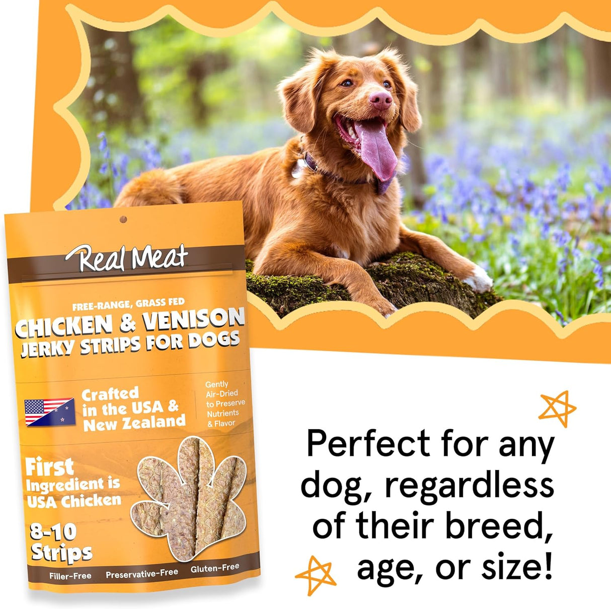 The Real Meat Company Chicken & Venison Long Jerky Stix Dog Treats, 8oz