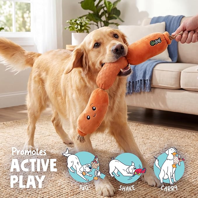 goDog Tough N Texture Hot Links Durable Plush Dog Toy