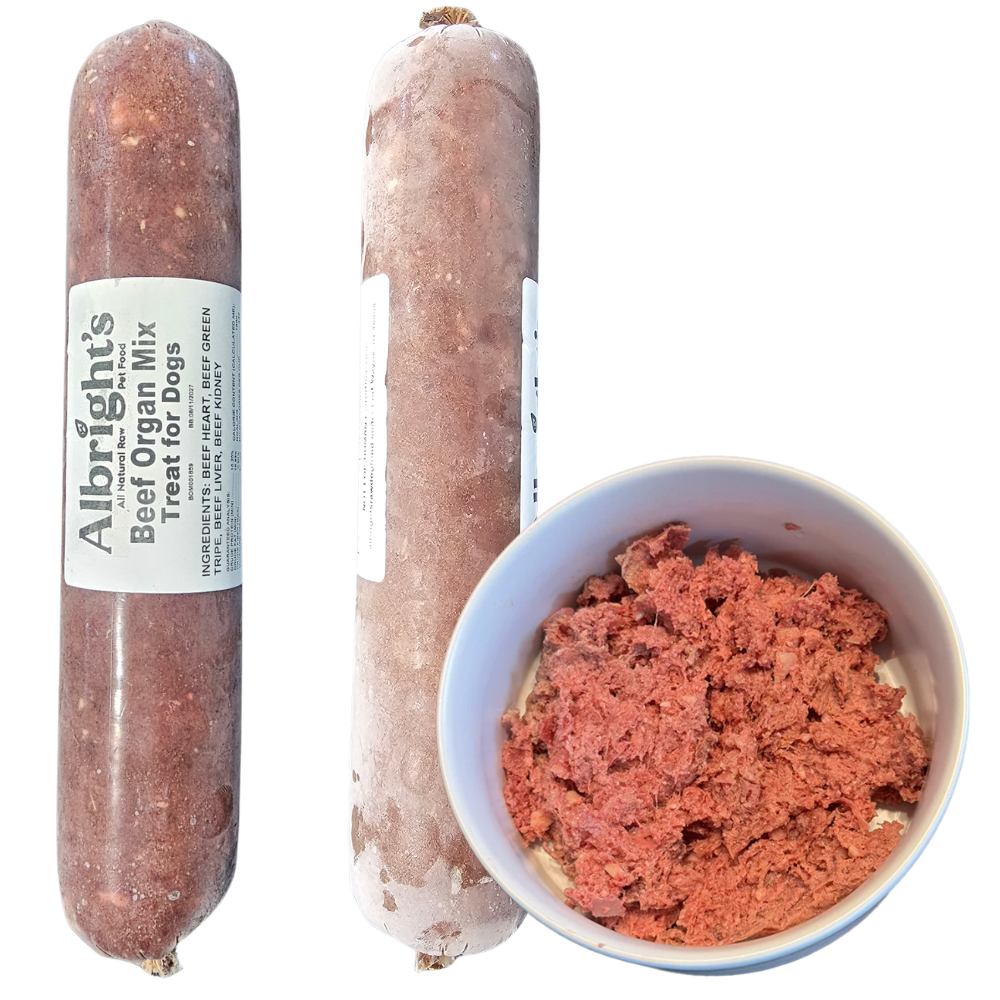 Albrights Beef Organ Mix Raw Frozen Complete Diet Dog Food, 2lb Chubs 16ct/32lb Case