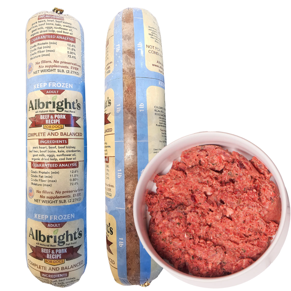 Albrights Beef & Pork Formula Raw Frozen Complete Diet Dog Food - 5lb (5ct/25lb Case)
