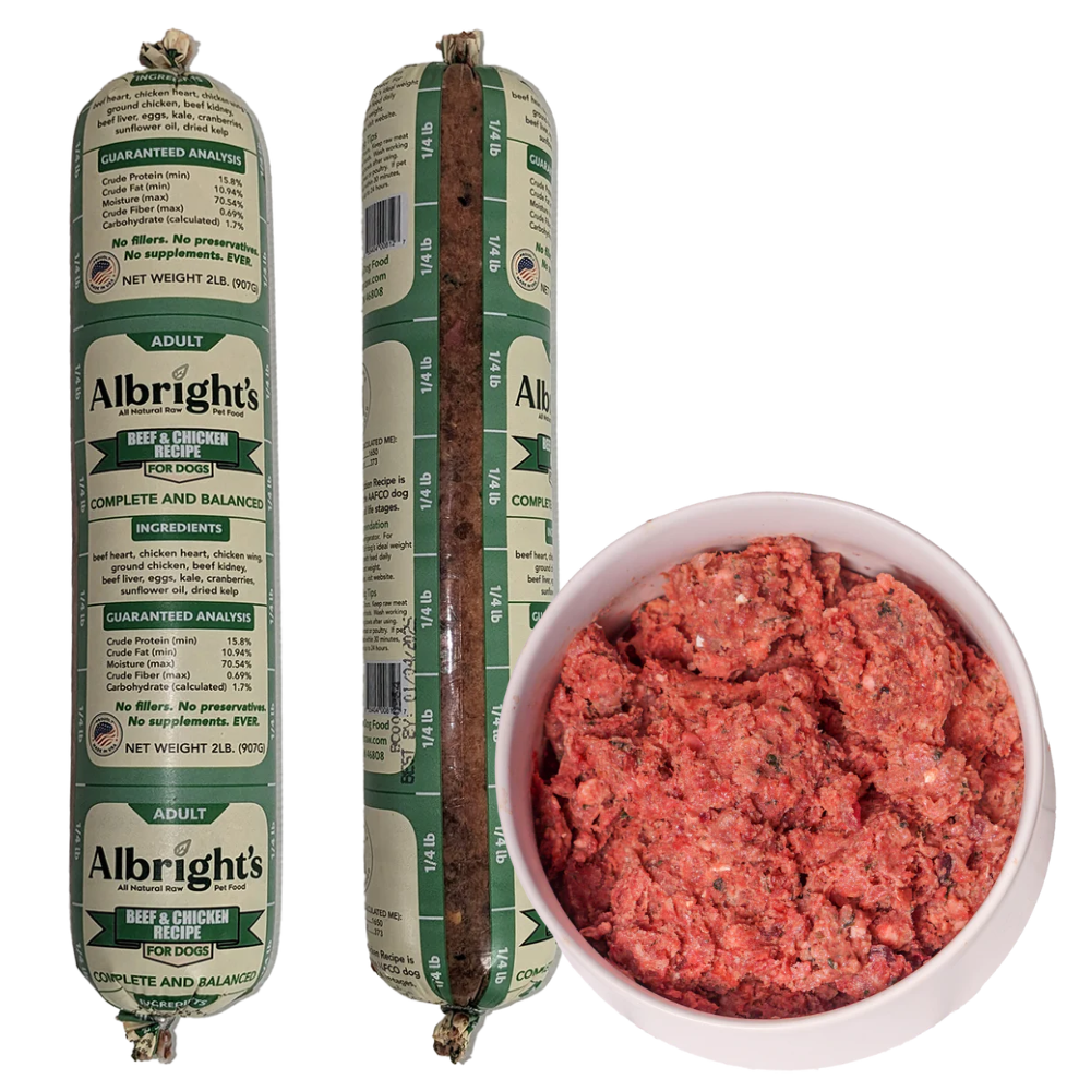 Albrights Beef & Chicken Formula Raw Frozen Complete Diet Dog Food - 5lb Chubs (5ct/25lb Case)