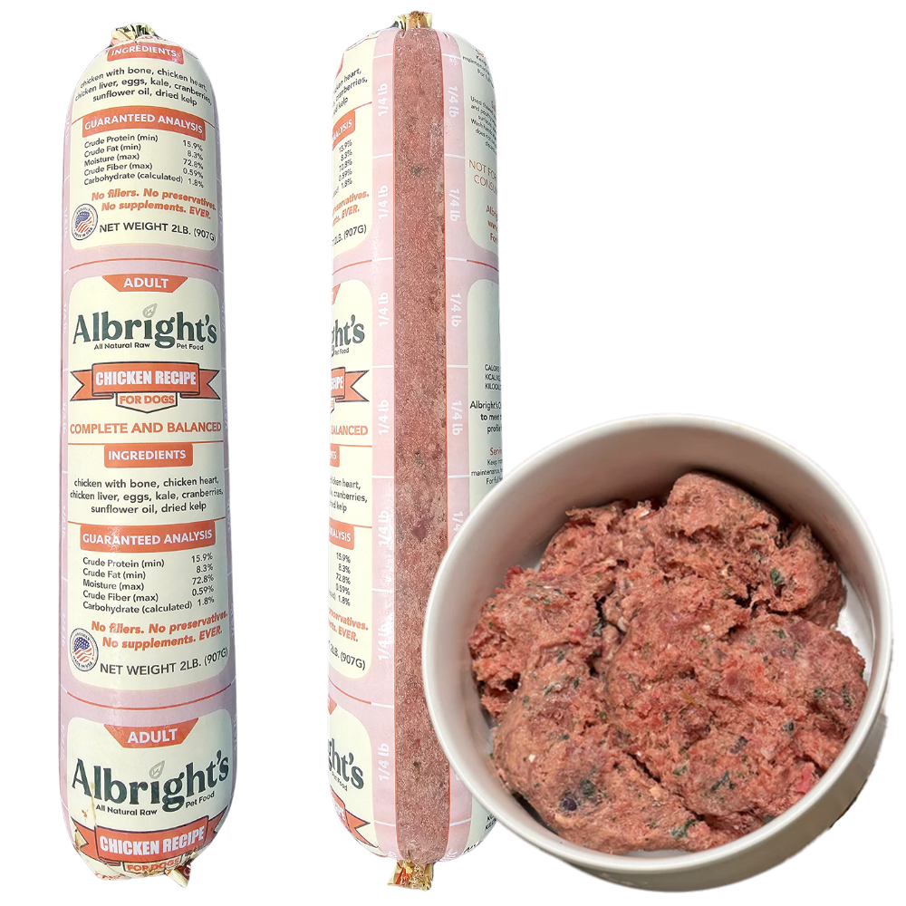 Albrights Chicken Formula Raw Frozen Complete Diet Dog Food - 2lb Chubs (16ct/32lb Case)