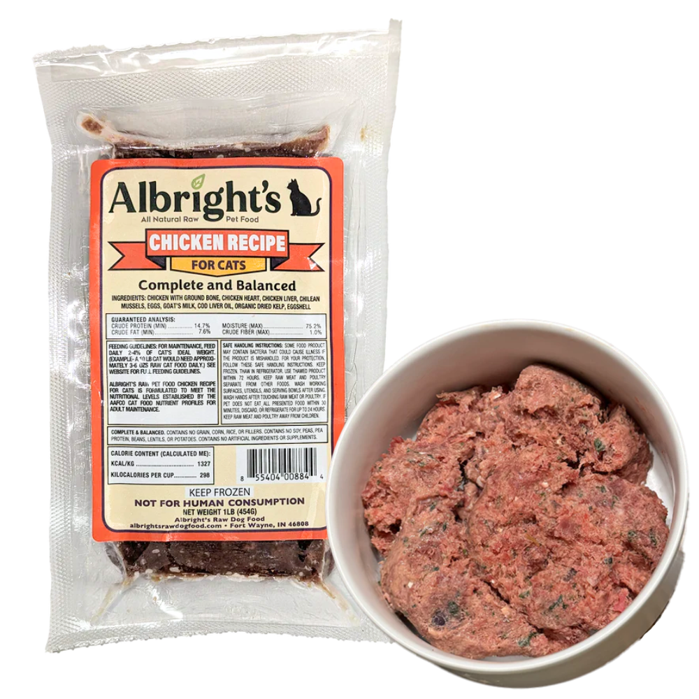 Albrights Chicken Formula Raw Frozen Complete Diet Cat Food - 1lb Chubs (30ct/30lb Case)