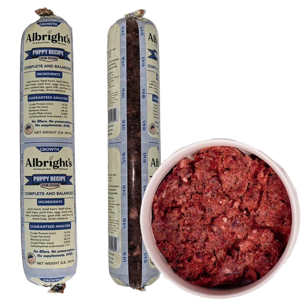 Albright’s Puppy Formula Raw Frozen Complete Diet Dog Food – 5 lb Chubs (5ct/25 lb Case)