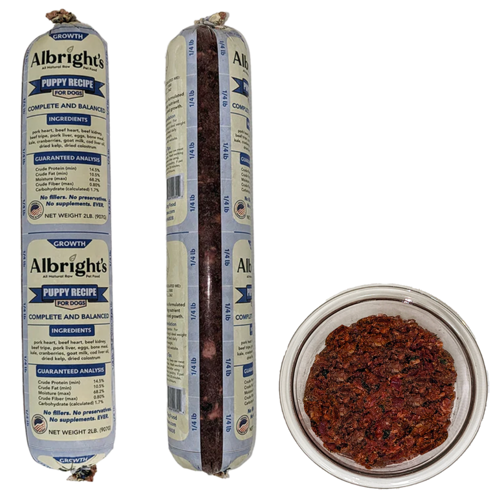 Albright’s Puppy Formula Raw Frozen Complete Diet Dog Food – 5 lb Chubs (5ct/25 lb Case)