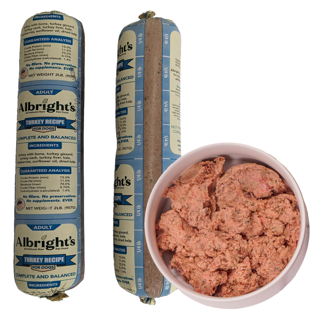 Albrights Turkey Formula Raw Frozen Complete Diet Dog Food - 2 lb Chubs (16ct/32lb Case)