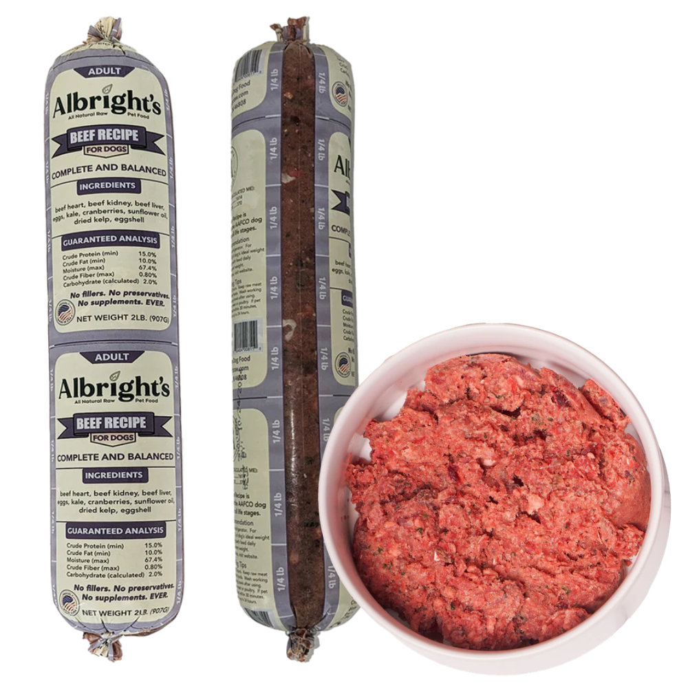 Albrights Beef Formula Raw Frozen Complete Diet Dog Food - 5lb Chubs (5ct/25lb Case)