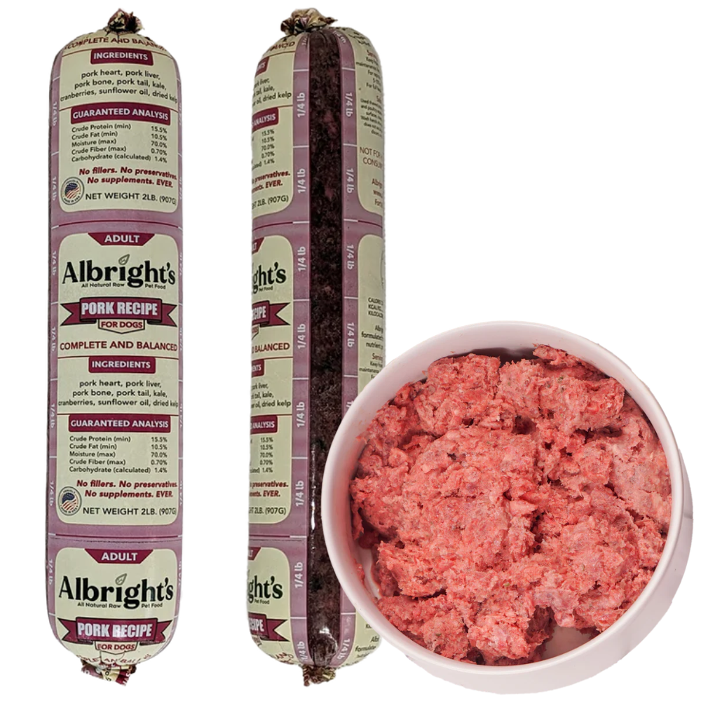 Albrights Pork Formula Raw Frozen Complete Diet Dog Food - 2lb Chubs (16ct/32lb Case)