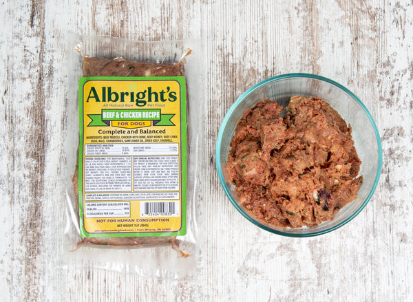 Albrights Beef & Chicken Formula Raw Frozen Complete Diet Dog Food, 1lb 30ct/30lb Case