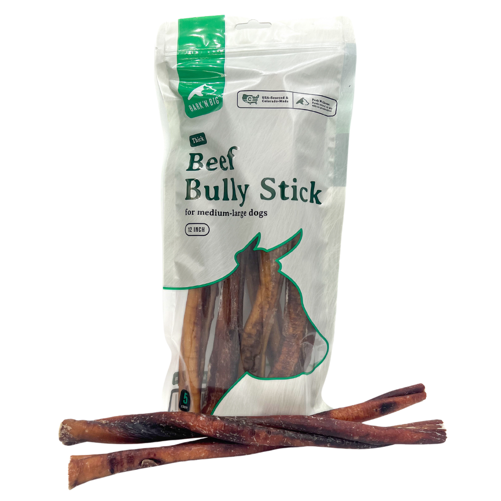 BarkNBig USA Odor Free Thick Beef Bully Stick Dog Treat, 12in