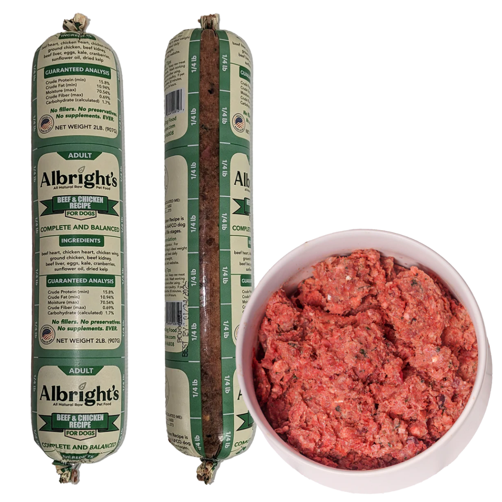 Albrights Beef & Chicken Formula Raw Frozen Complete Diet Dog Food, 2lb 16ct/32lb Case
