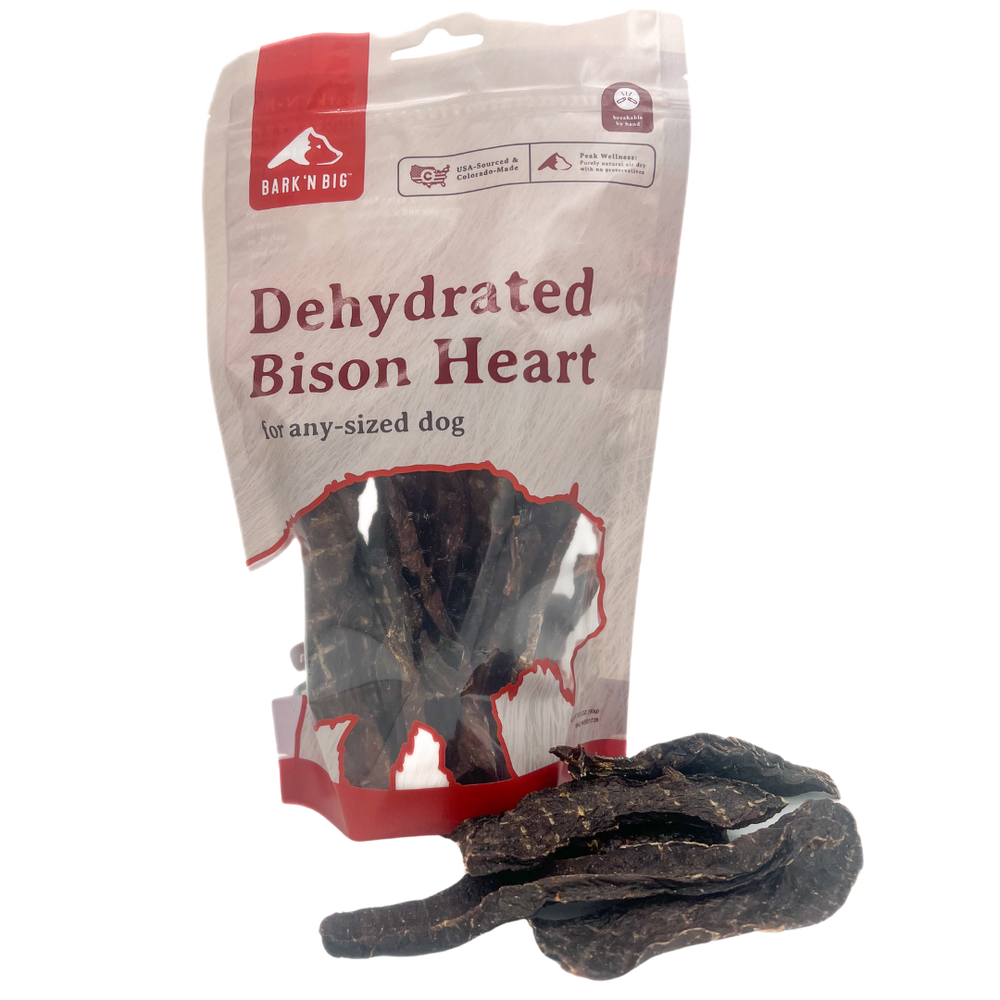 BarkNBig USA Natural Dehydrated Bison Heart Jerky Filets Dog Treats, 3.5oz bag