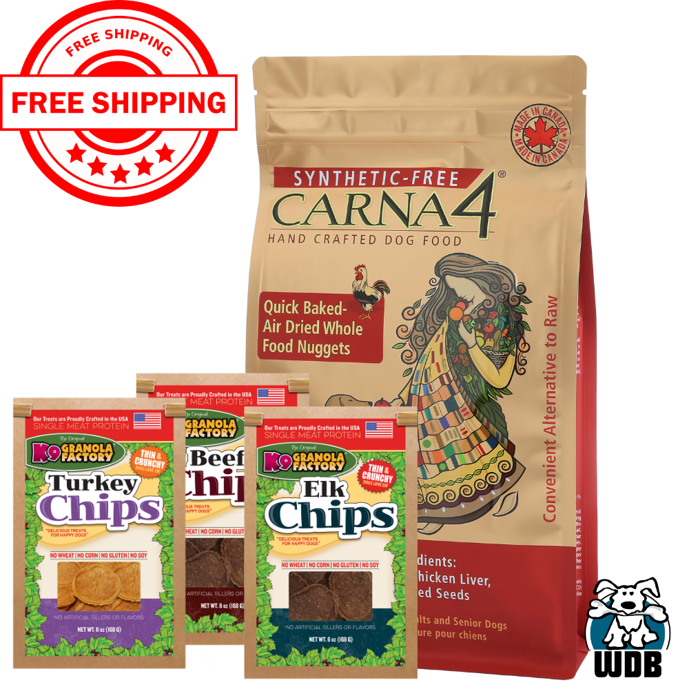 Carna4 All Life Stages Chicken Formula Dry Dog Food + K9 Granola Factory Meat Chip BUNDLE