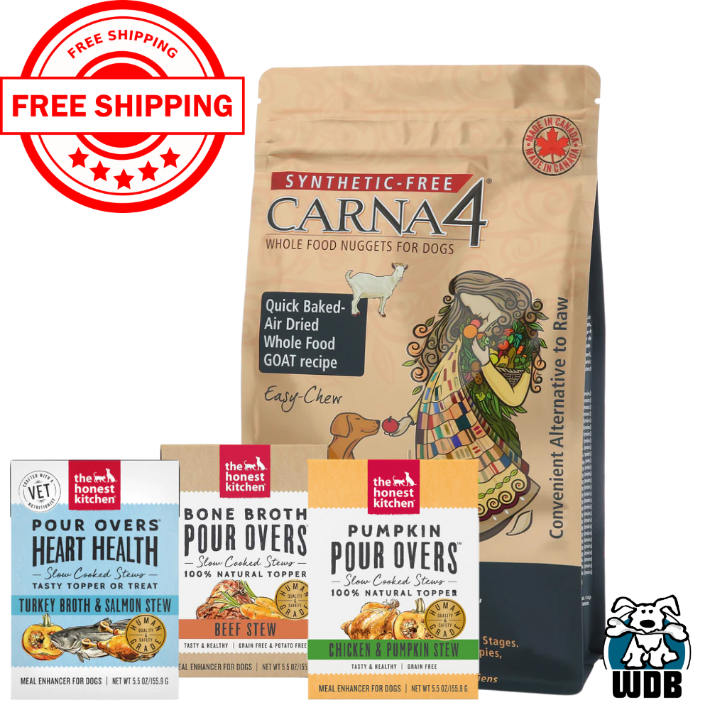 Carna4 All Life Stages Easy Chew Goat Formula Dry Dog Food + The Honest Kitchen Pour Over BUNDLE