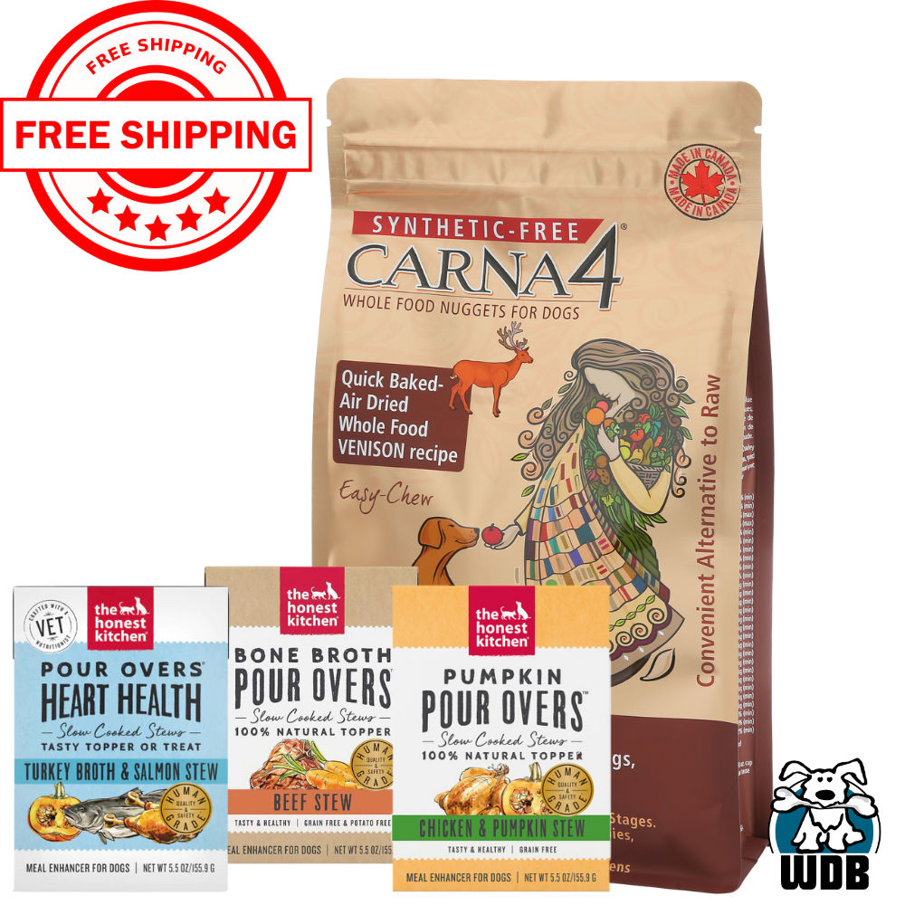 Carna4 All Life Stages Easy Chew Venison Formula Dry Dog Food + The Honest Kitchen Pour Over BUNDLE