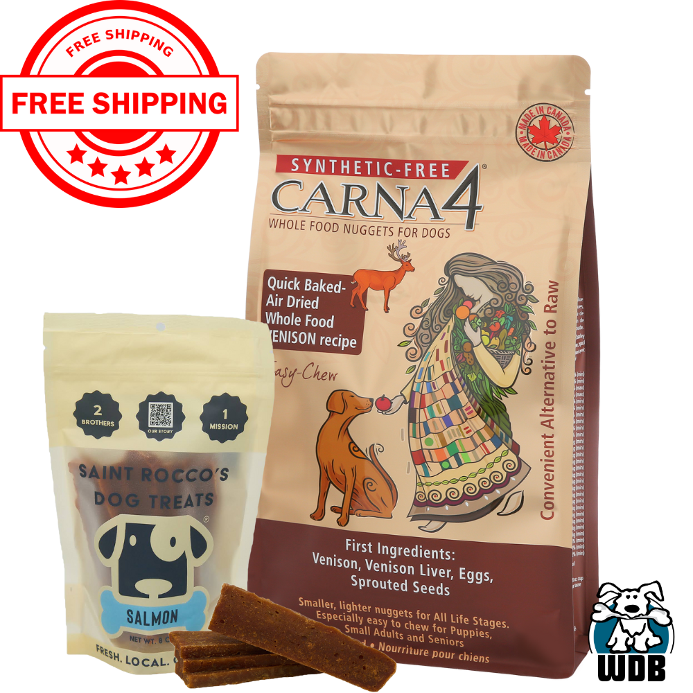 Carna4 All Life Stages Easy Chew Venison Formula Dry Dog Food + Saint Rocco's Salmon BUNDLE