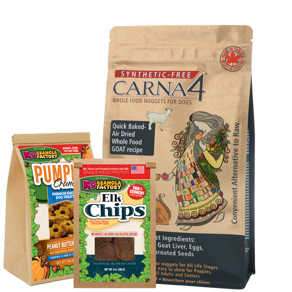 Carna4 All Life Stages Easy Chew Goat Formula Dry Dog Food + K9 Granola Factory BUNDLE