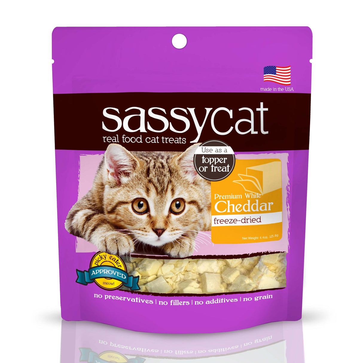 Sassy Cat Freeze Dried Premium White Cheddar Cheese Cat Treats, 4.4oz